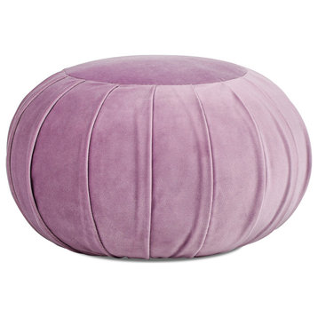 Pouffe 13" Velvet Round Pleated Accent Throw Pillow, Lavender
