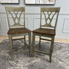 Pair of Solid Wood Bar Stool, Gray and Brown, Counter Height