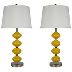 Urbanest - Set of 2 Beautor Lamps, Brushed Steel & Yellow Glass with Cream Shades - Urbanest's designer table lamp set is a stunning and elegant way to light your space.