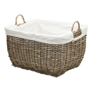 Rattan Kobo Rectangular Laundry Basket With Liner, Gray