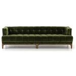 Four Hands - Dylan Sofa,Sapphire Olive - A low, tight mid-century silhouette in an intriguing sapphire olive features clean-lined arms and dramatic blind tufting.
