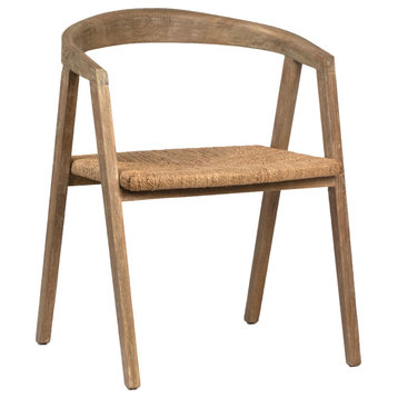 Hansen Natural Oak Curved Back Dining Arm Chair With Woven Seagrass Seat