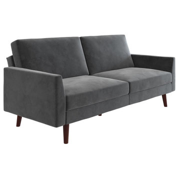DHP Jagger Coil Convertible Futon Sofa in Grey Velvet