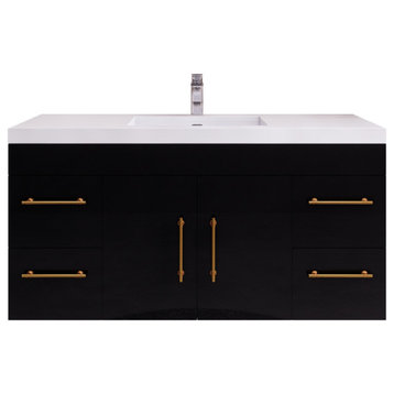 Rosa 48" Wall Mounted Vanity with Reinforced Acrylic Sink, High Gloss Black