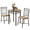 Dining Table Set, 3pcs Set, Small, 30" Round, Kitchen, Metal, Brown Marble Look