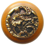 Notting Hill Decorative Hardware - Hibiscus Wood Knob, Antique Brass, Maple Wood Finish, Antique Brass - Projection: 1-1/8"