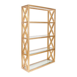 Worlds Away - Worlds Away Clifton Leaf Crosshatch Etagere With Clear Glass Shelves - Display And Wall Shelves 