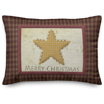 Merry Christmas Traditional Star Plaid 14"x20" Throw Pillow