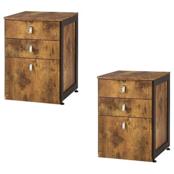 (Set of 2) 3 Drawer File Cabinet in Antique Nutmeg