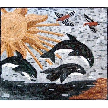Dolphins In The Ocean Mosaic, 16"x18"