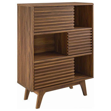 Modern Living Room Lounge Club Lobby Stand Cabinet, Wood, Natural Walnut Brown