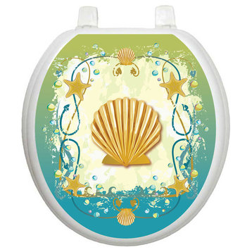 Shell Game Toilet Tattoos Seat Cover , Vinyl Lid Decal, Bathroom Lid Décor, Round
