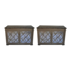 Worlds Away Mirrored Cabinet Pair with Eastern Stone Tops - Products