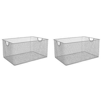 YBM Home Wire Mesh Open Bin Basket Silver 13.3"x8.5"x6.5", 2-Pack