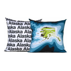 Alaska Map Pillow, Blue - Decorative Pillows