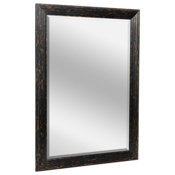 Head West 27.5"x33.5" Beaded Black Wash Beveled Mirror