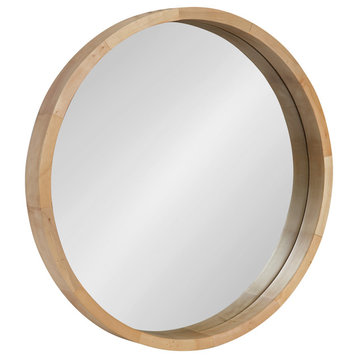 Hutton Round Decorative Wood Framed Wall Mirror, Natural, 22 Diameter