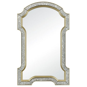 French Country Antique Arch Mirror in Gold Finish Fir Wood and Stainless Steel