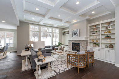 Mid-sized transitional open concept dark wood floor and brown floor living room photo in Minneapolis