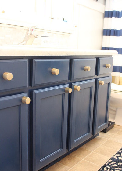 Industrial Modern Bathroom blue cabinets