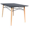 LeisureMod Dover 4' Square Top Dinin Table, Natural Wood Eiffel Base, Black