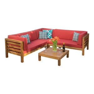 Gdf Studio Oana 5 Seat V Shaped Acacia Wood Sectional