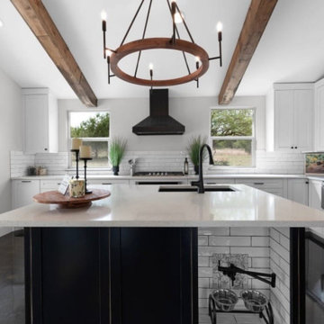 Two-Tone Custom Kitchen with Integrated Storage & Dog Feeding Station