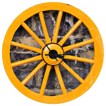 Yellow Wooden Wagon Wheel Country Oversized Farmhouse Clock, 36x36