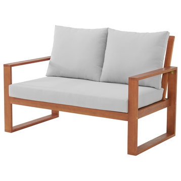 Grafton Eucalyptus 2-Seat Outdoor Bench With Gray Cushions