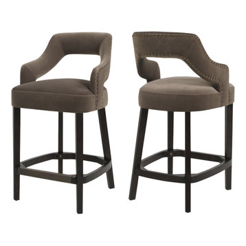 Moderne Art Deco Counter Height Bar Stool, Set of 2, Deep Mink, 26"