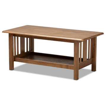Rylie Traditional Mission Style Walnut Brown Finished Wood Coffee Table