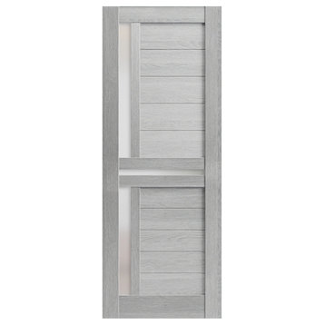 Slab Barn Door 24 x 80, Veregio 7288 Light Grey Oak & Frosted Glass, Sliding
