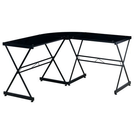 Techni Mobili L-Shaped Glass Computer Desk, Black