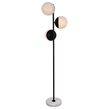 Midcentury Modern Black And Frosted White 3-Light Floor Lamp