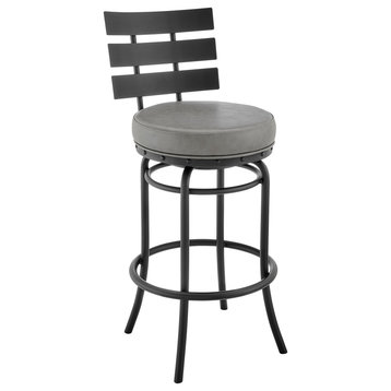 Natya Swivel Counter or Bar Stool in Black Finish with Grey Faux Leather