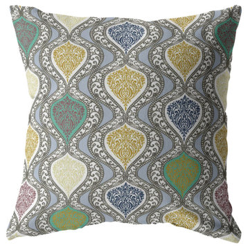 Flower Prism Suede Blown and Closed Pillow Gold and Green on Gray