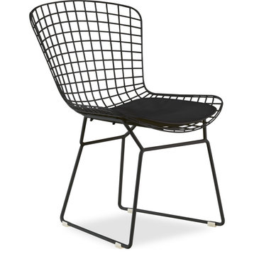 Set of 2 Classic Retro Accent Chair, Grid Metal Seat & PU Leather Cushion, Black