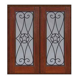 Prehung Double Door 80 Fiberglass Austin Texas Star Full Lite - Front Doors