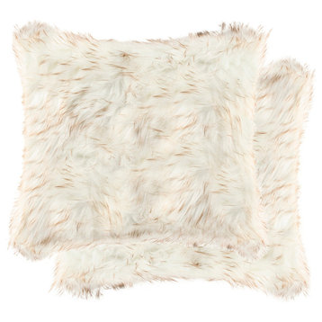 Belton Faux Fur Pillows, Set of 2, Gradient Tan, 18"x18"