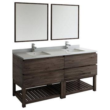 Fresca Formosa 72" Bathroom Vanity with Open Bottom and Mirrors in Brown