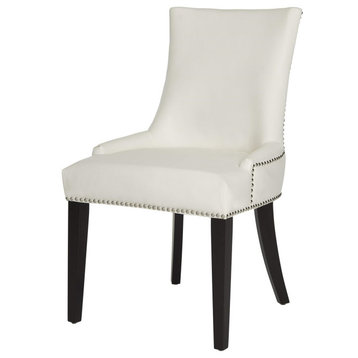 Set of 2 Dining Chair, Slight Hourglass Shaped Back With Low Sloped Arms, White