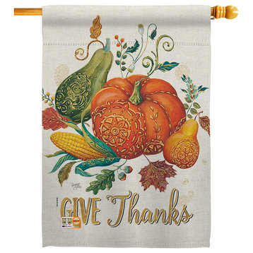 Suzani Give Thanks Decorative Vertical Double Sided House Flag