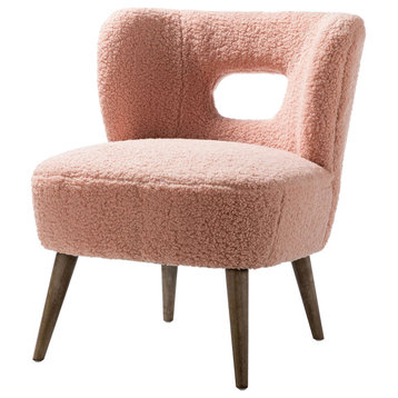 Mini Vegan Lambskin Sherpa Upholstery Barrel Chair, Pink