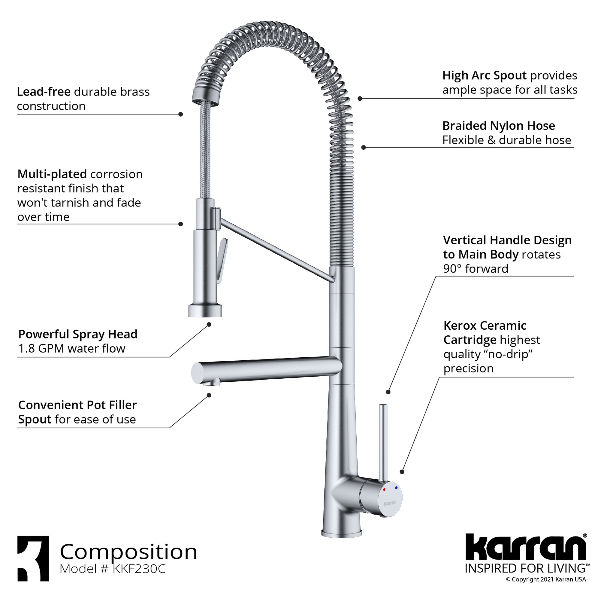 Karran Tumba Single-Handle Pull-Down Sprayer Kitchen Faucet, Chrome
