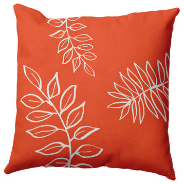 16" x 16" Fern Leaves Decorative Indoor Pillow, Bright Orange