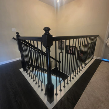 Black Stair Railing Upgrade with Modern Metal Balusters | Morganville, NJ
