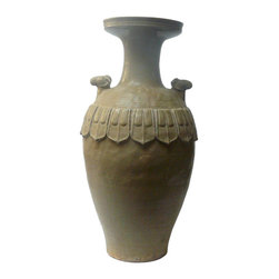 Chinese 2 Rams Ceramic Old Pottery Look Vase - Artwork