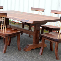 Live Edge Walnut Trestle Table And Spindle Chairs - Dining Sets