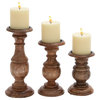 Organic Wood Candleholders, 3-Piece Set, Brown