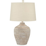 Pacific Coast Lighting - Alese 1 Light Table Lamp, Brown - Soft edges on clay white circles reinforce a casual, contemporary look for this matte brown and beige polyresin table lamp. Offering relaxed ambiance, this lamp features a jug silhouette with an unbleached fabric hardback drum shade with natural slubbing.